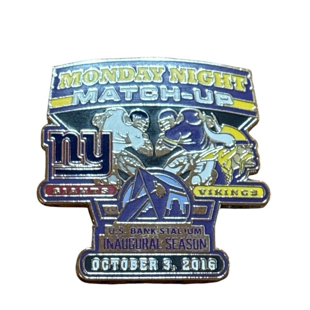 Monday Night Football Lapel Pin Enamel NFL MN Vikings VS NY Giants October 2016